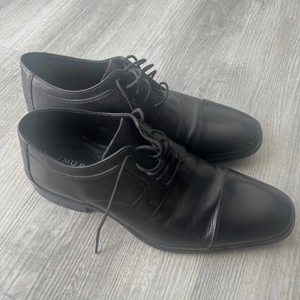 Johnston & Murphy J. Murphy Leather Cap Toe Oxfords Mens 12W Black Dress Shoes